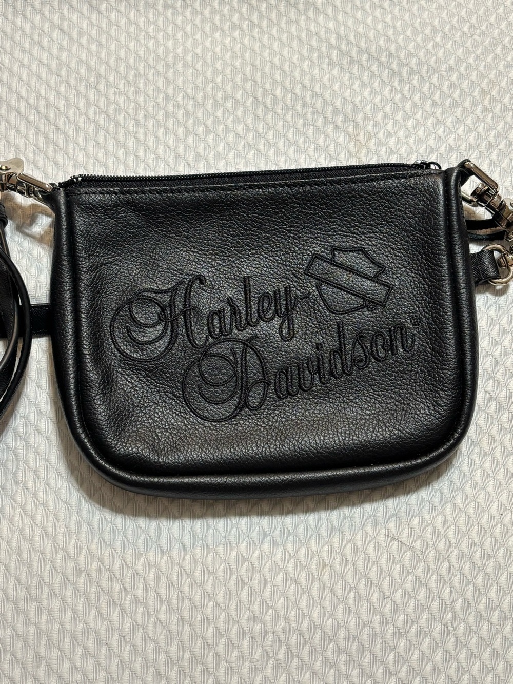 Harley-Davidson Embossed Black Leather Crossbody Pouch